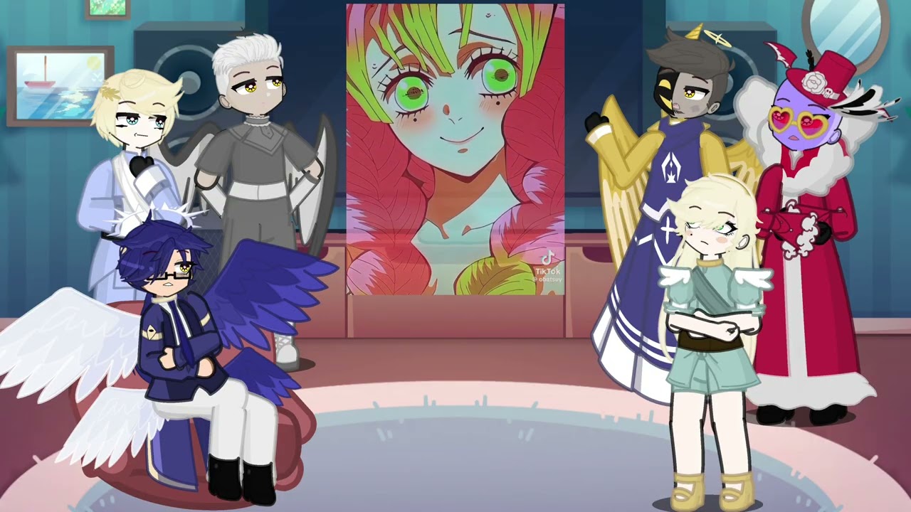 Hazbin Hotel Angels react to Mitsuri | Giyuu | Demon slayer | Lucifer | Gacha life 2