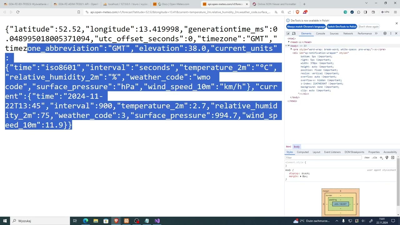 C# Forms pobieranie danych z API, deserializacja i wyświetlanie