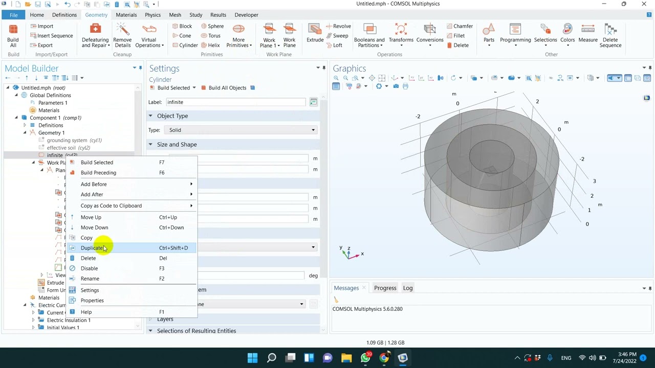 Earthing System Grid to absorb thunder or electric field effect simulation by COMSOL شرح بالعربي