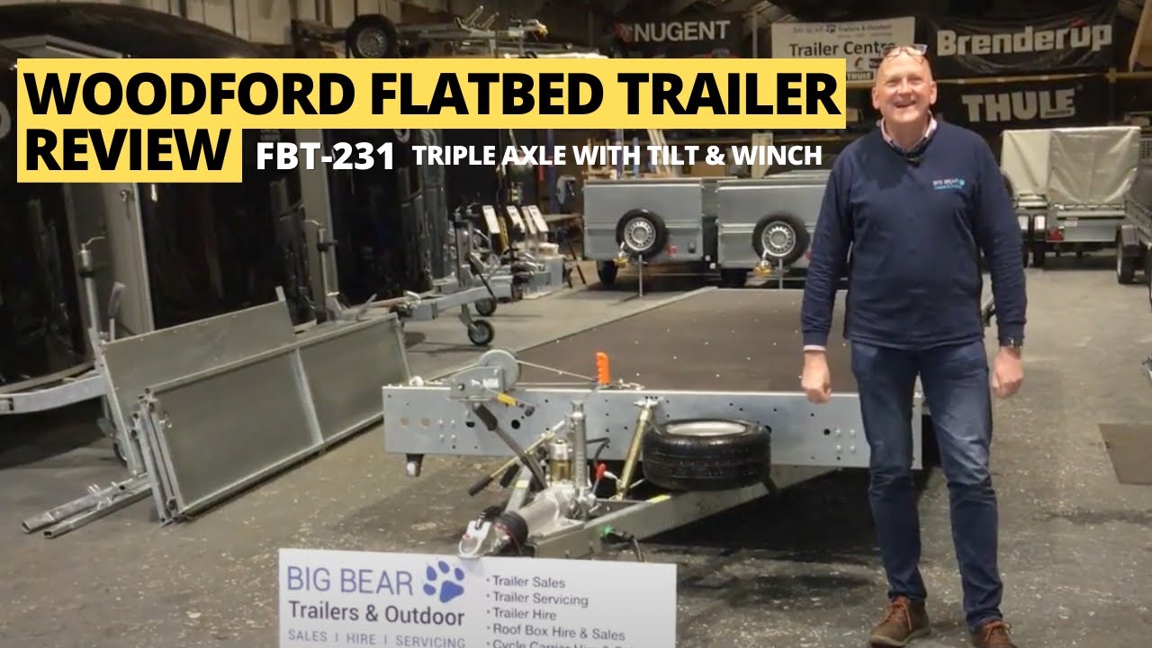 Woodford Flatbed Trailer FBT-231 triple axle with tilt and winch (18' x 7'3'' / 548cm x 220cm)