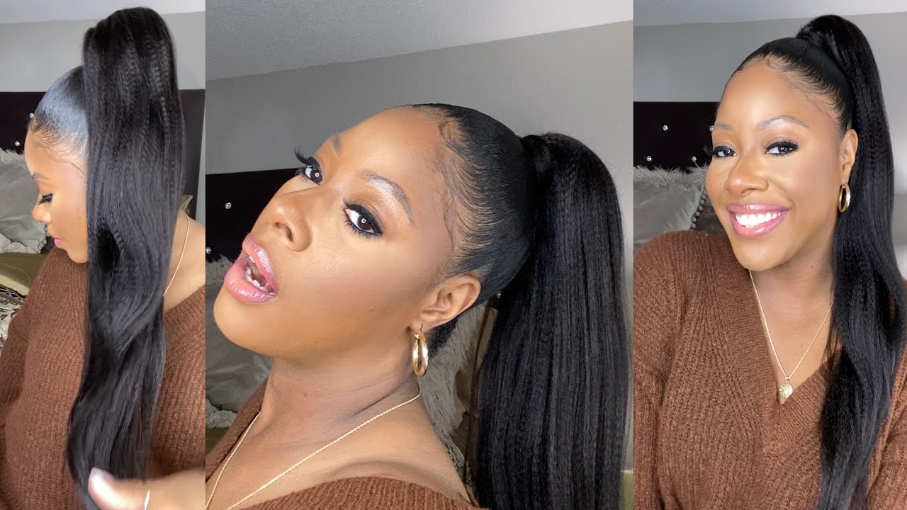 24inch Human Yaki Hair Drawstring Ponytail | Ywigs.com | Sleek & Neat Ponytail Install