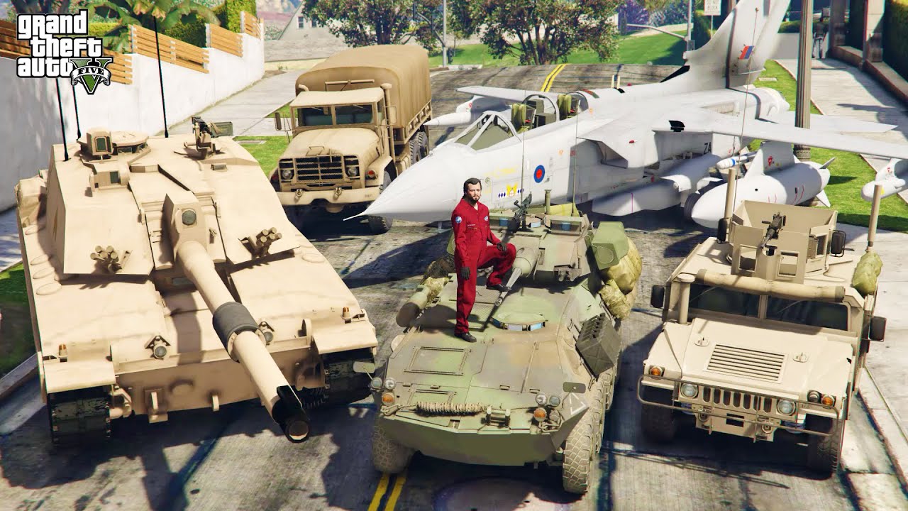 GTA 5 - Stealing Military Vehicles with Michael! [USA & United Kingdom] | (Real Life Cars) #146