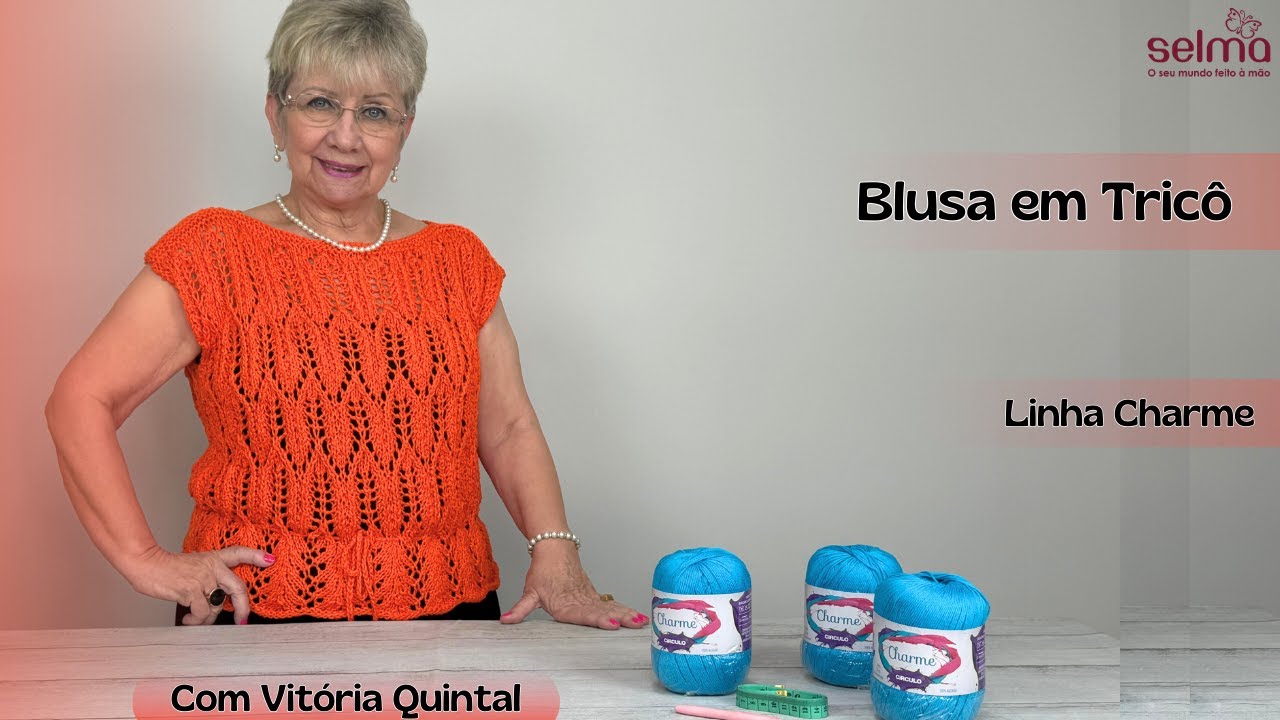 Linda Blusa em tricô, feita com a linha charme, pela maravilhosa Vitória Quintal.
