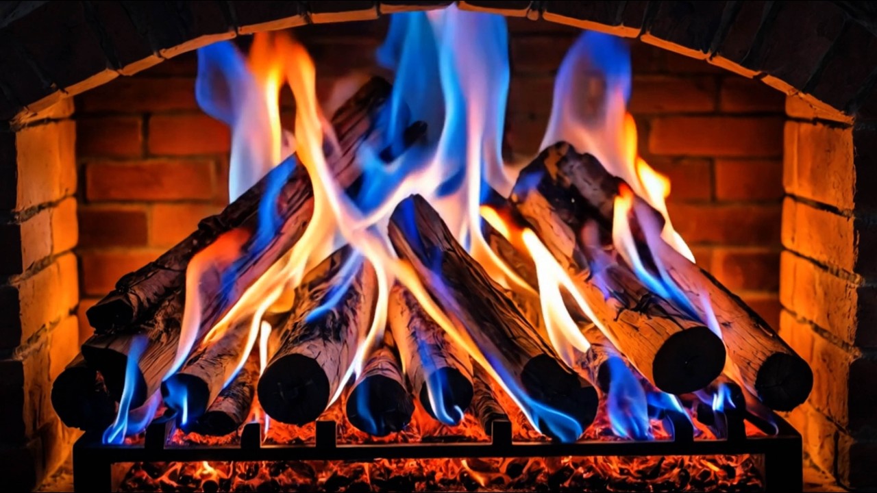 Warm Fireplace Ambience 4K 🔥 Blue Flame Fire & Glowing Embers for Relaxation
