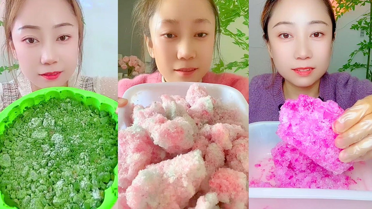 Green Crystal Ice and Pink Snow Dessert Texture Tasting