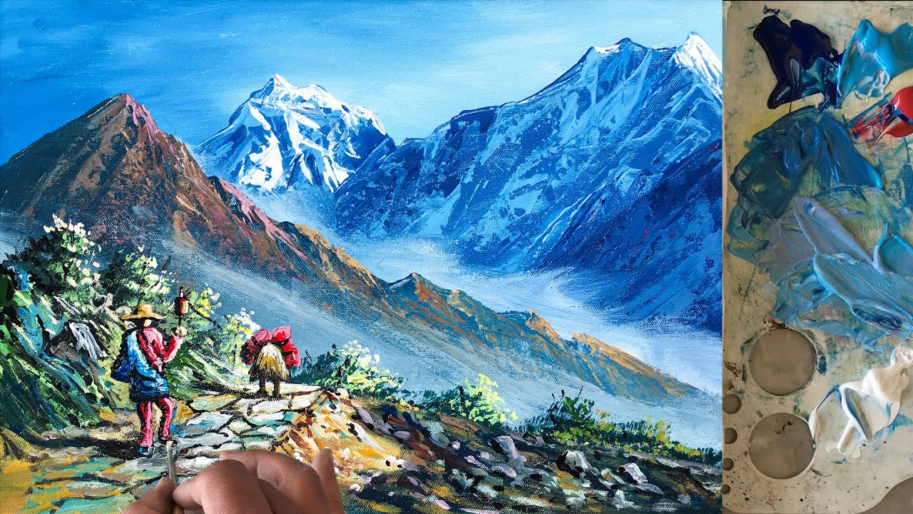 Nepali Painting | Painting a Beautiful Mountain Landscape with Acrylics | Art Candy | Nepali Artist