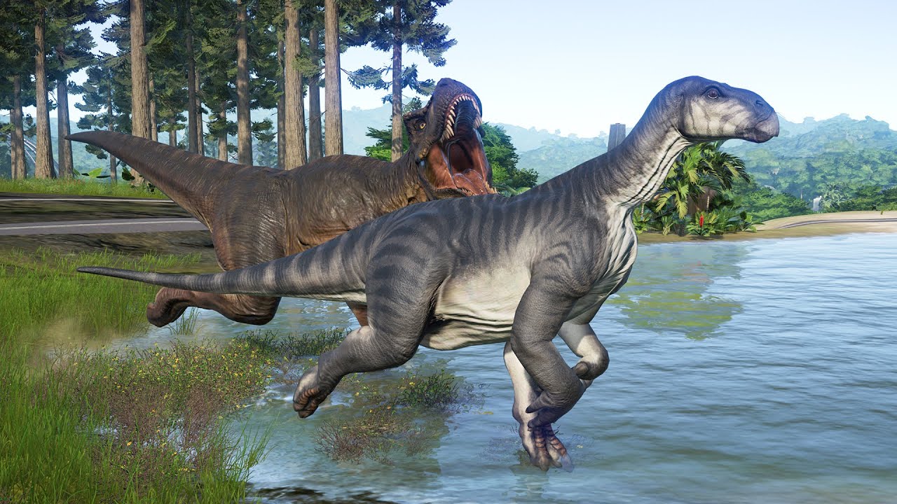 ISLA NUBLAR IGUANODON VS CARNOTAURUS,BARYONYX - T-REX & GIGANOTOSAURUS HUNT