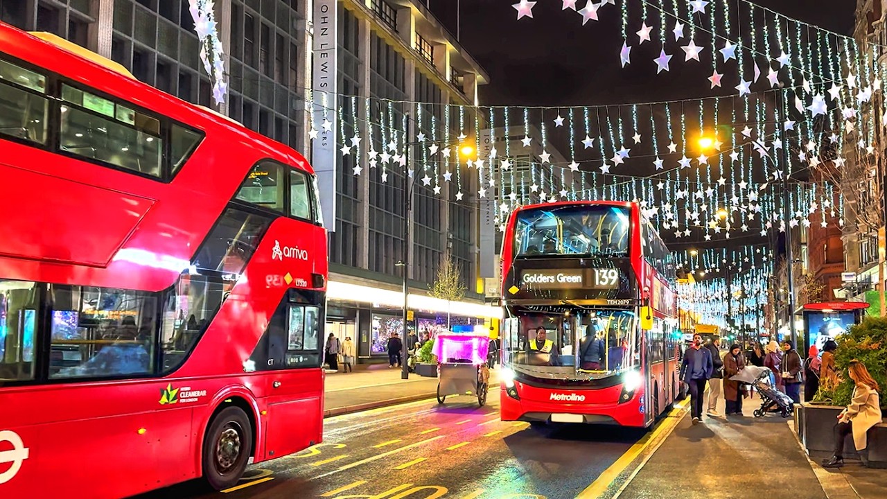 2025 London Christmas Lights Tour ✨ Oxford Street Christmas Lights Walk 🎄 4K HDR