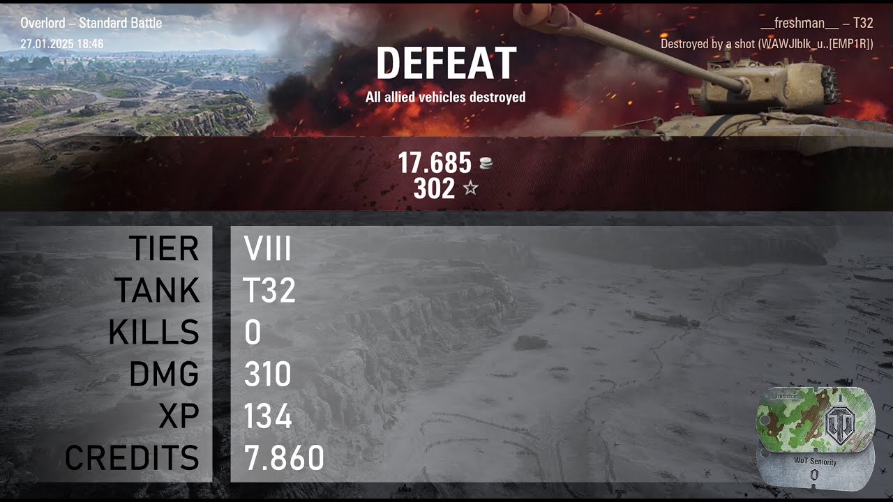 [1763] T32 / 0 kills / 310 dmg / 134 xp / 7.860 credits || World of Tanks