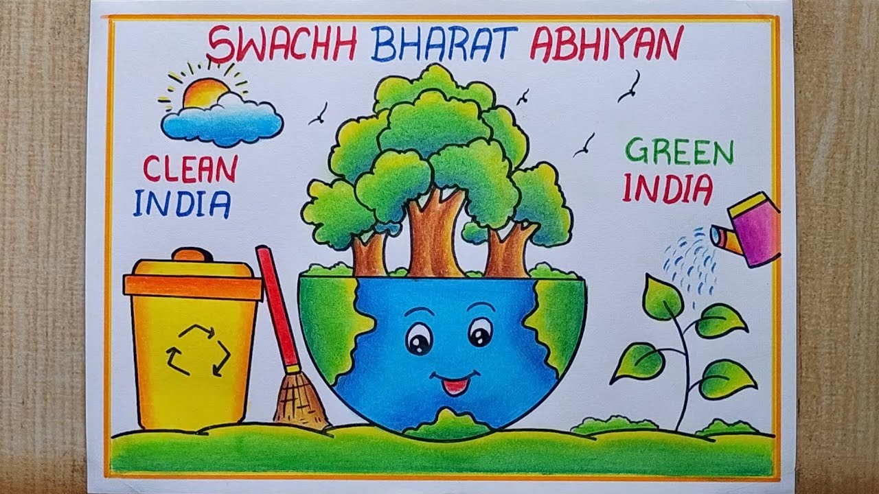 Swachh Bharat Abhiyan Poster drawing easy| Clean India Green India Poster| Swachh Bharat mission
