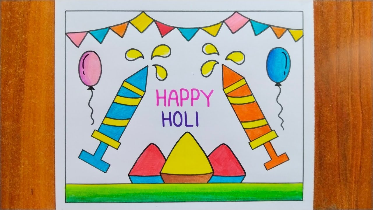 Простой рисунок на тему Холи / Рисунок для плаката на тему Холи / Рисунок на тему фестиваля Холи ...