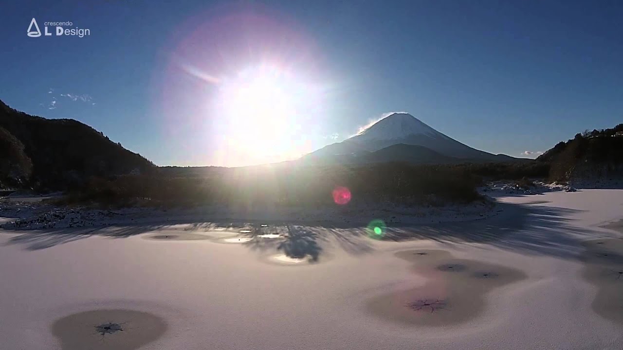 Aerial view of frozen Lake Shoji and Mt  Fuji with a DJI Phantom2 Vision+