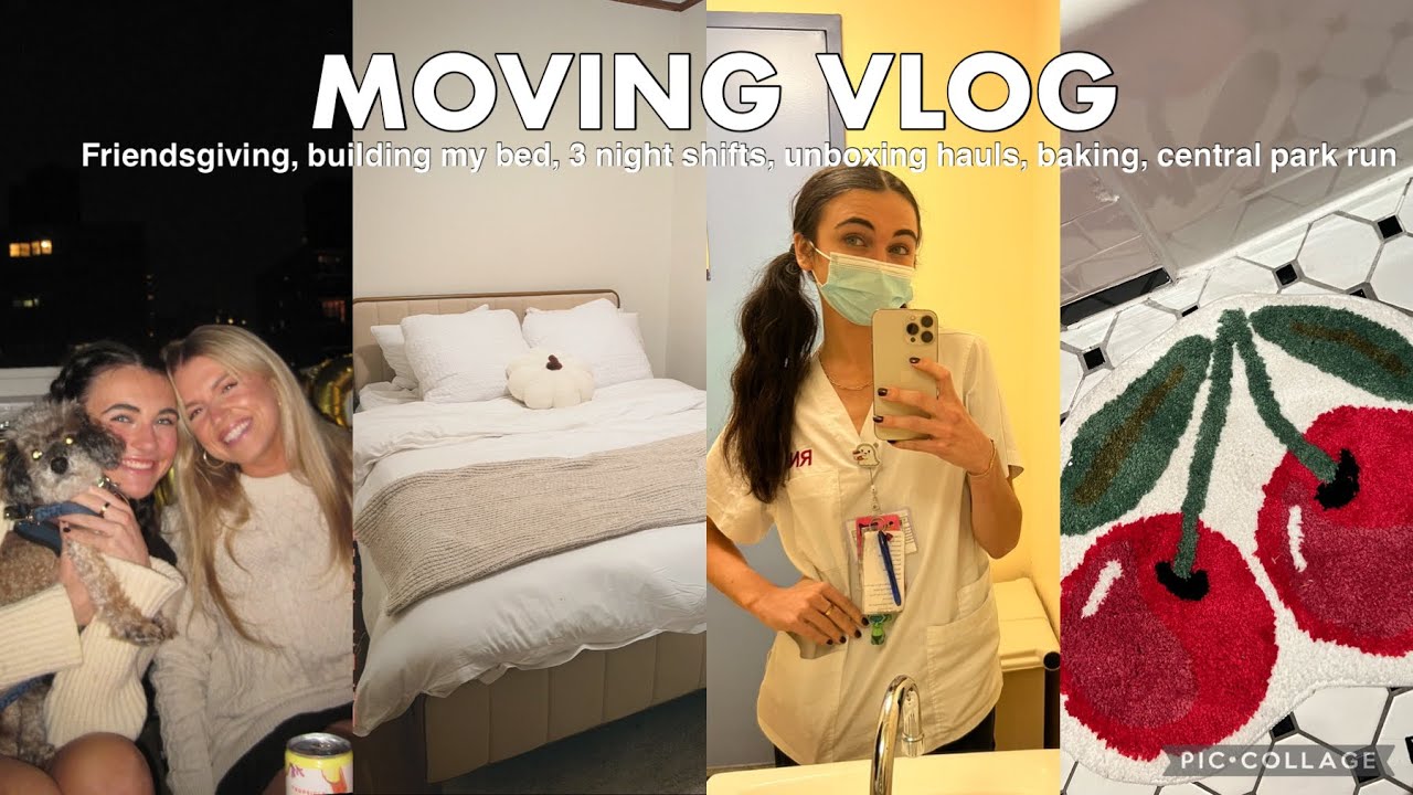 MOVING VLOG | friendsgiving, building my bed, 3 night shifts, apartment unboxing hauls