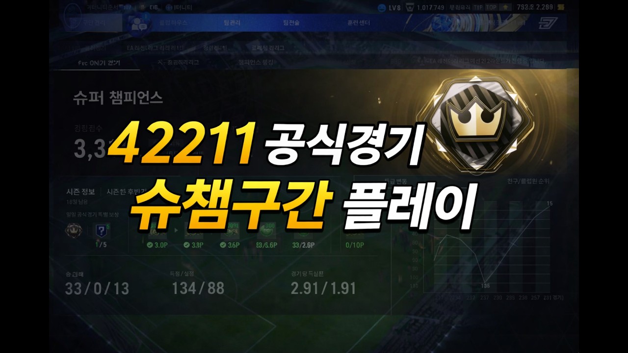 슈챔이 쓰는 공식경기 42211 개인화면