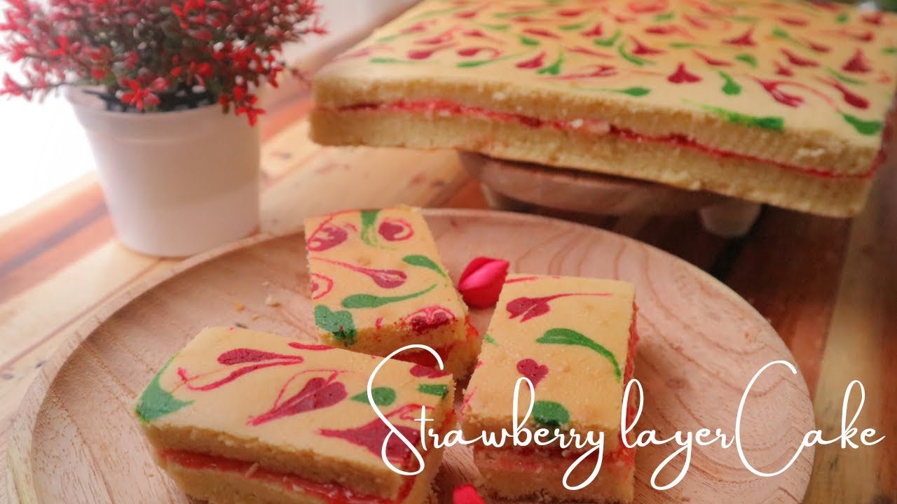 Easy Recipe Strawberry Layer  Cake| Cake selai strawberry| Jelita painting Cake | Subtitle/CC