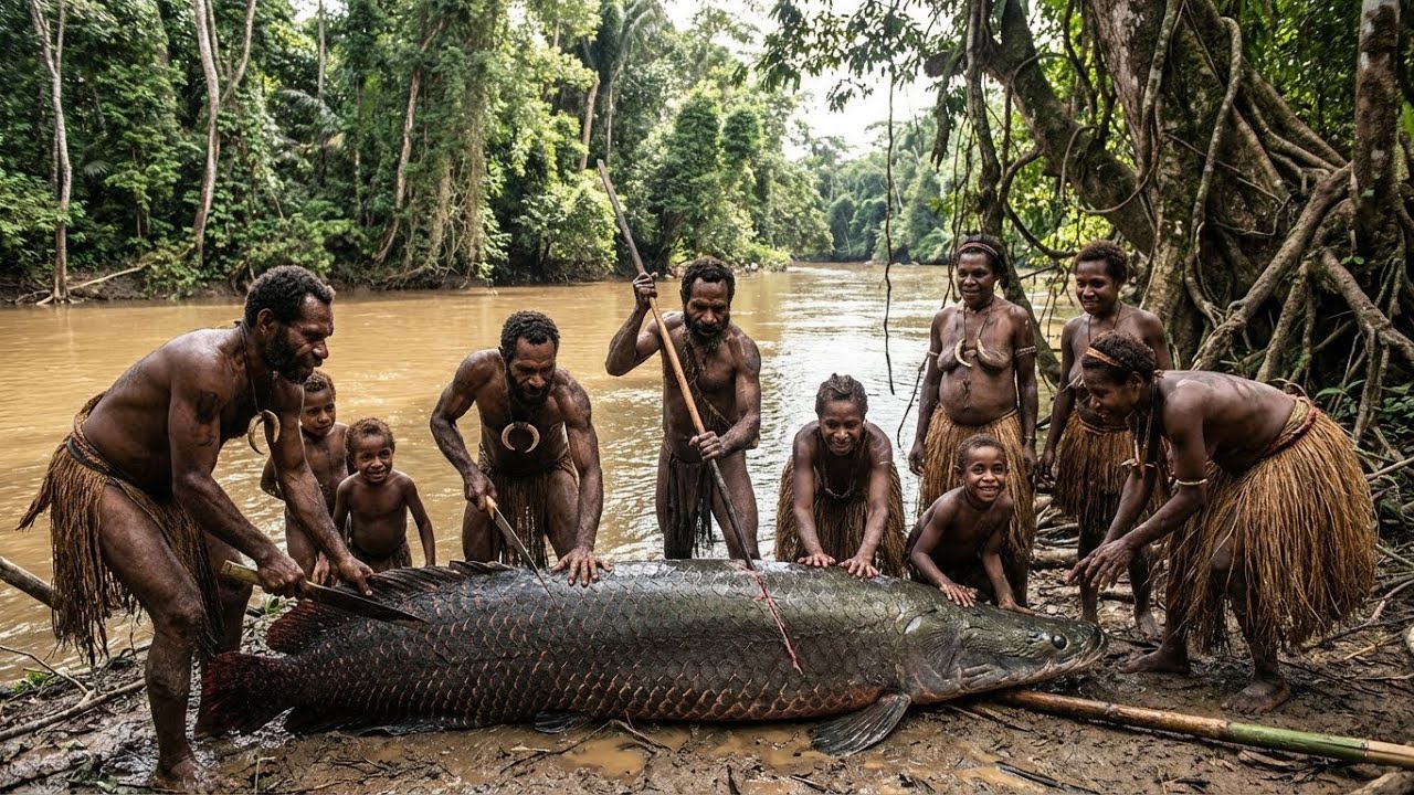 Giant Fish Hunt & Pure Survival Life with the Korowai Tribe