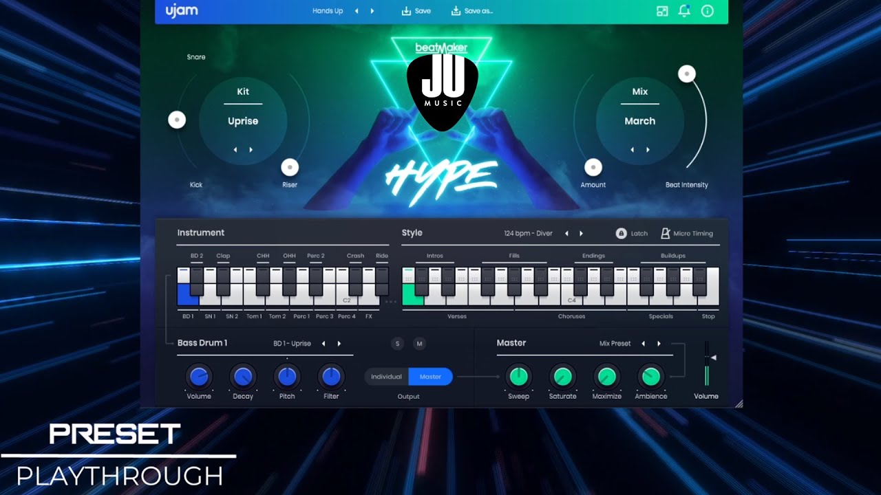UJAM Beatmaker HYPE | Preset Playthrough | EDM Drums (No talk)