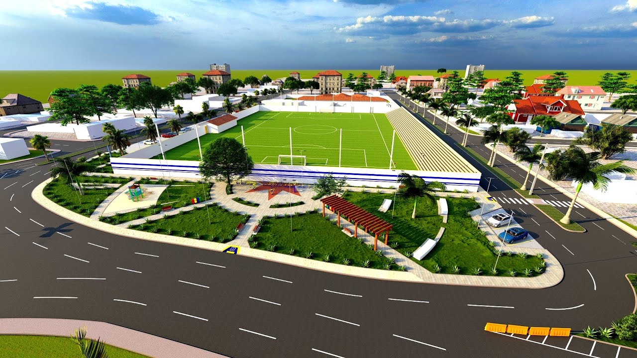 Projeto arquitetônico e paisagístico de uma praça pública / Estádio de futebol