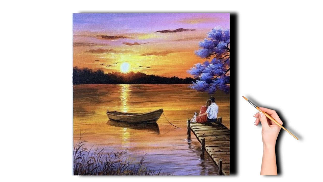 Sunset Lake Painting 🌅 | Easy Acrylic Landscape for Beginners