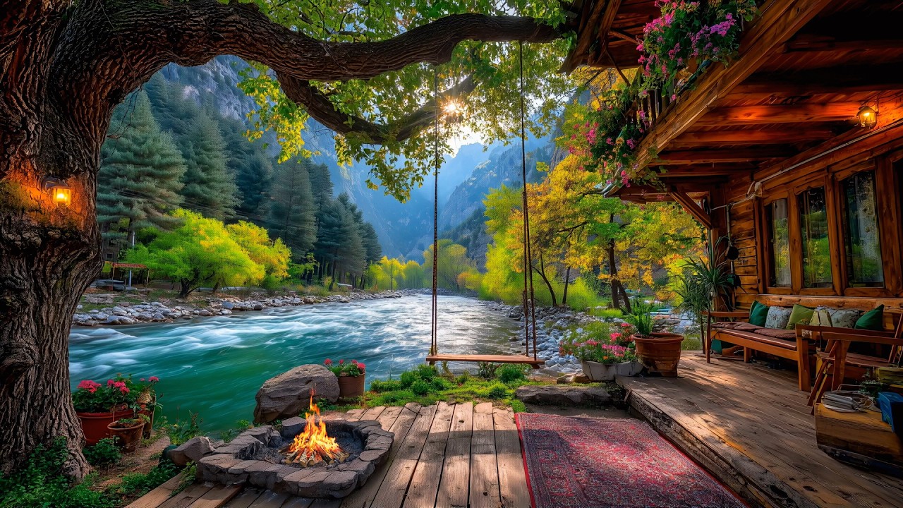 A Gentle Spring Morning 🌸 Lakeside Cabin, Birds & Firepit Crackles