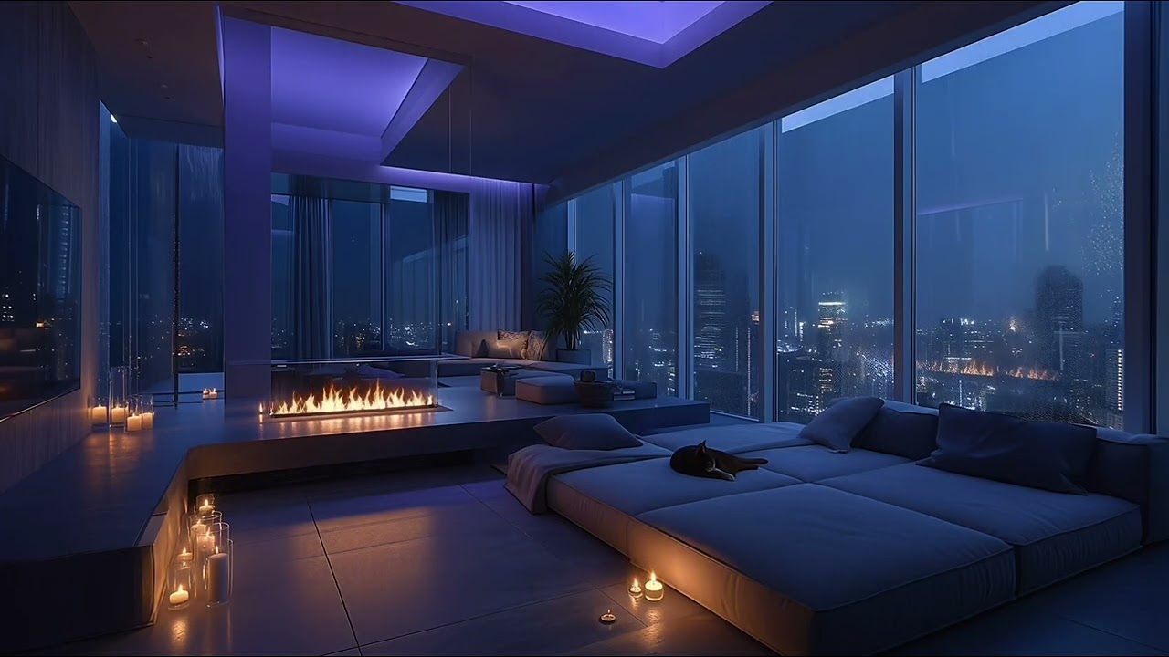Rainy Night in a Luxury High-Rise 🌧️ | Rain on Windows for Deep Sleep (3 Hours)