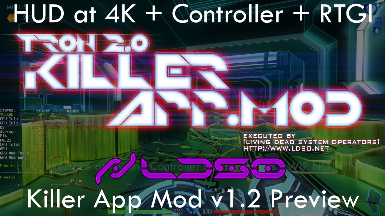 TRON 2.0 - KILLER APP Mod v1.2 WIP NOT FINAL: HUD at 4K + Controller + RTGI (4K UHD 60 FPS)