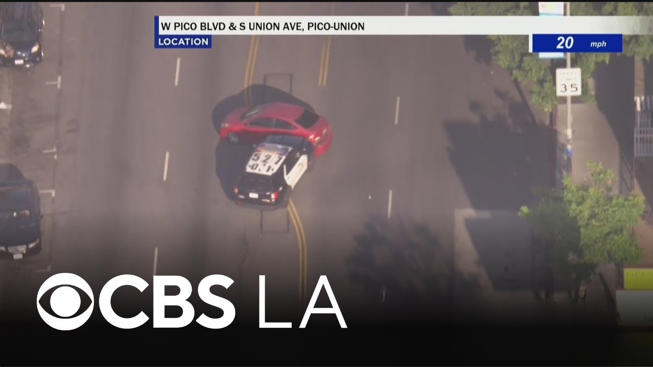 Spike strip, PIT maneuver bring LAPD chase with grand theft auto suspect to an end in Pico-Union