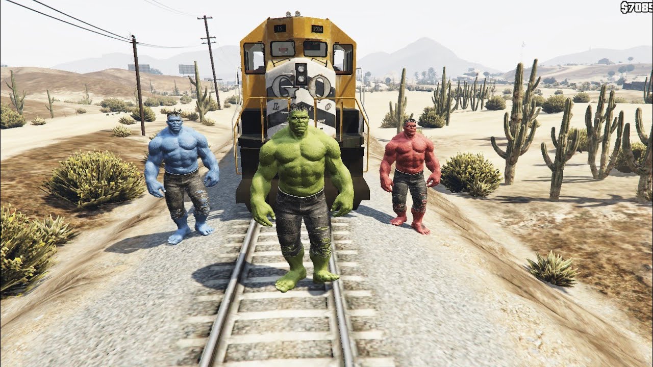 HULK VS RED HULK VS BLUE HULK VS TRAIN - CAN HULK STOP THE TRAIN IN GTA 5