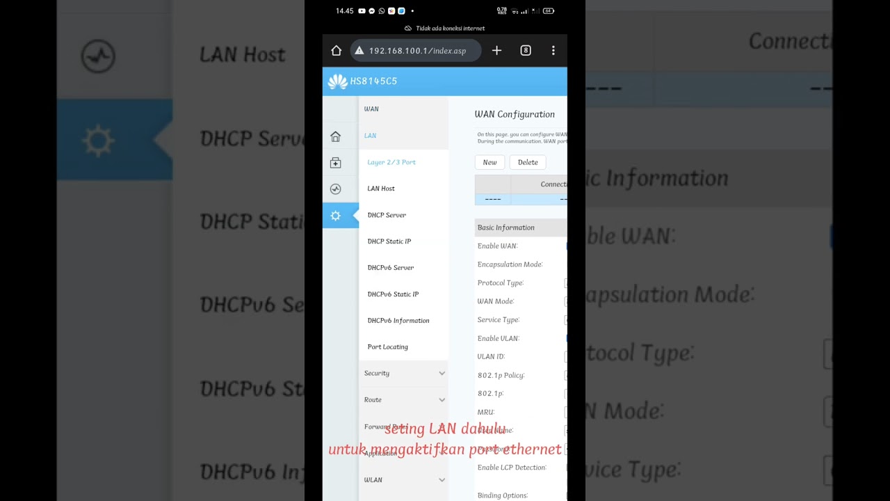 Cara seting modem Epon Huawei Hs8145C5 dial PPPoE, remote via WAN, ganti nama wifi & password wifi