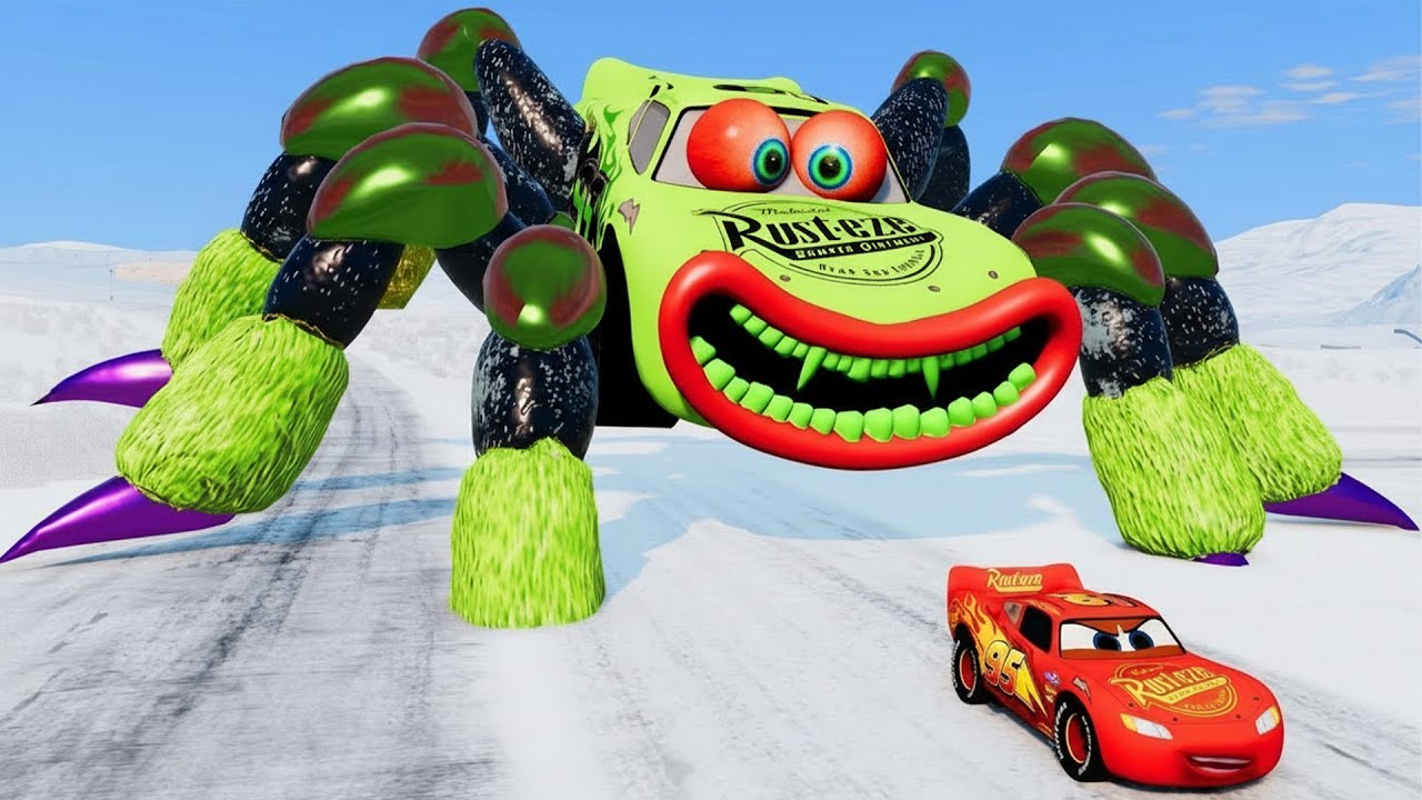 Giant SPIDER McQueen Eater Car VS Lightning McQueen Escape From Monster | Lightning McQueen Cars #5