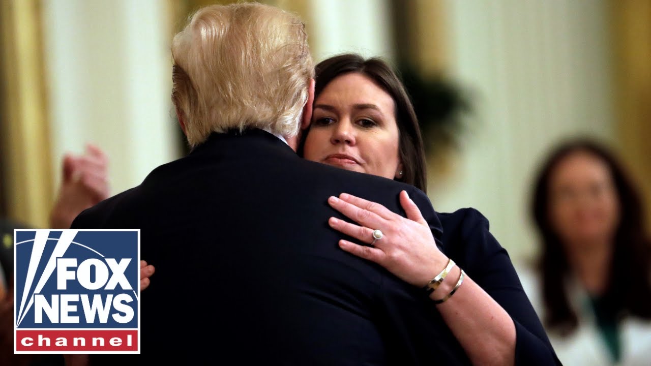 Sarah Sanders praises Trump in emotional White House goodbye