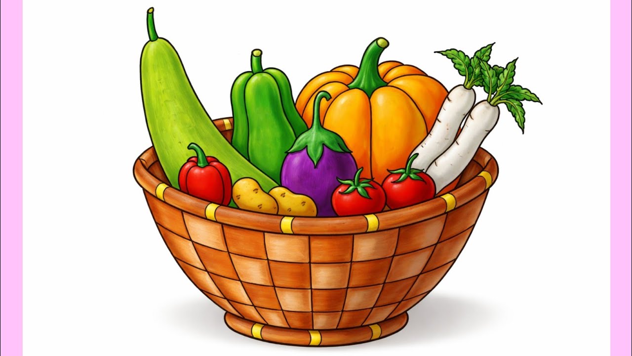 vegetables drawing easy / how to draw vegetable basket easily / vegetable basket drawing