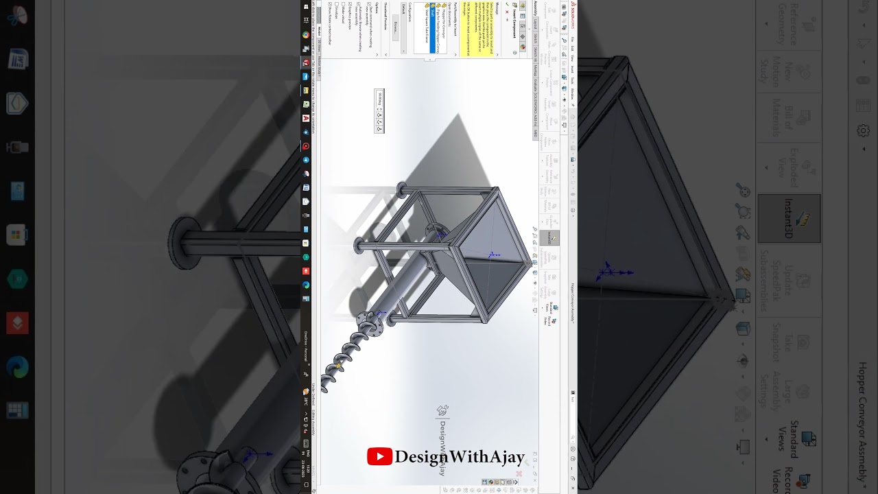 Feeding Hopper Conveyor Assembly  #374 #cad #3d #designwithajay #solidworks #shorts #trend