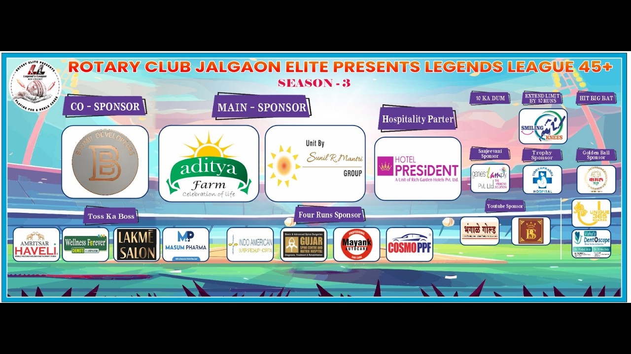 FIRST HALF || ROTARY CLUB JALGAON ELITE PRESENT LEGENDS  LEAGUE 45+ || SEASON 3 || Day 01