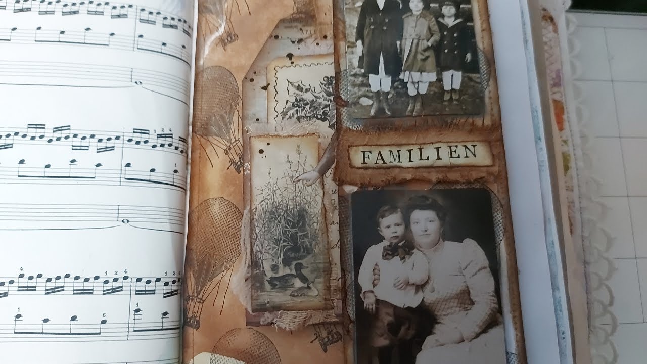 Junk Journal, Seiten gestalten mit Fotos von Tim Holtz, und einen Tags