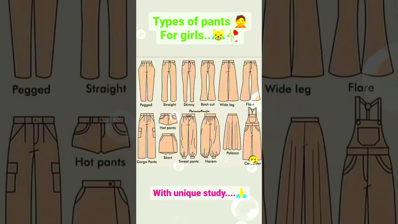 types of pants for girls👖🩳 with unique study...📝 #pants #english