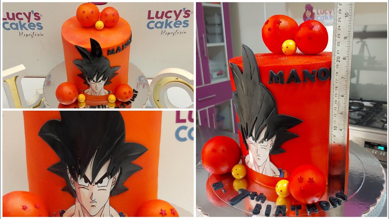 pastel de gokú | usé 3 moldes # 20 para pastel de 19 cm de alto | pastel con esferas en tecnopor