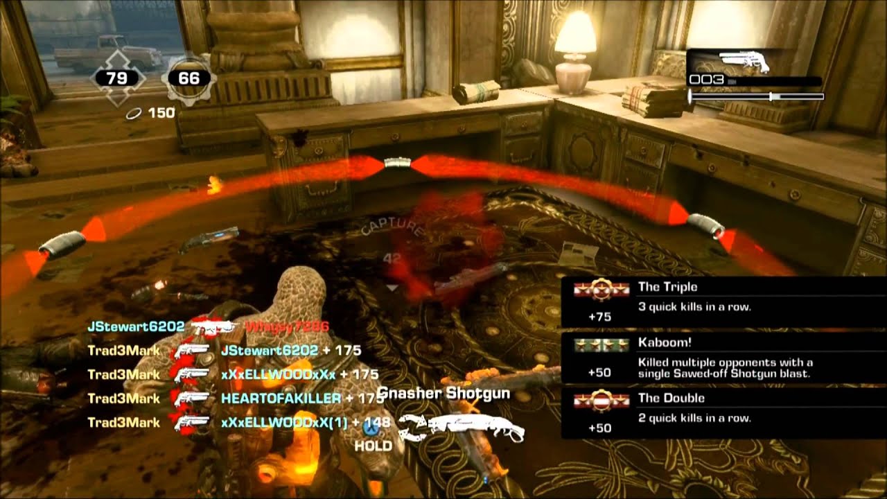 Gears of War 3 4 Sawed Off Kills 1 shot QUAD!