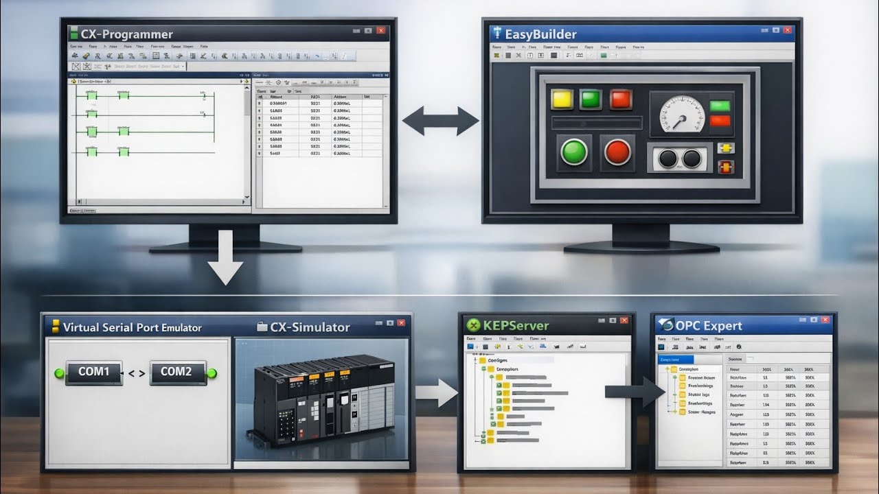 Simulasi easybuilder dengan cx-programmer tanpa hardware PLC dan HMI