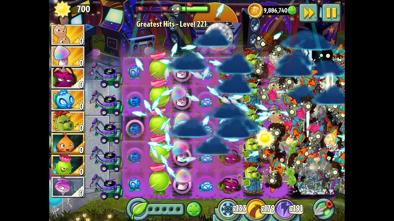 Plants vs Zombies 2 - Greatest Hits Level 221 - Electric Blueberry, Homing Thistle, Cactus, Peanut