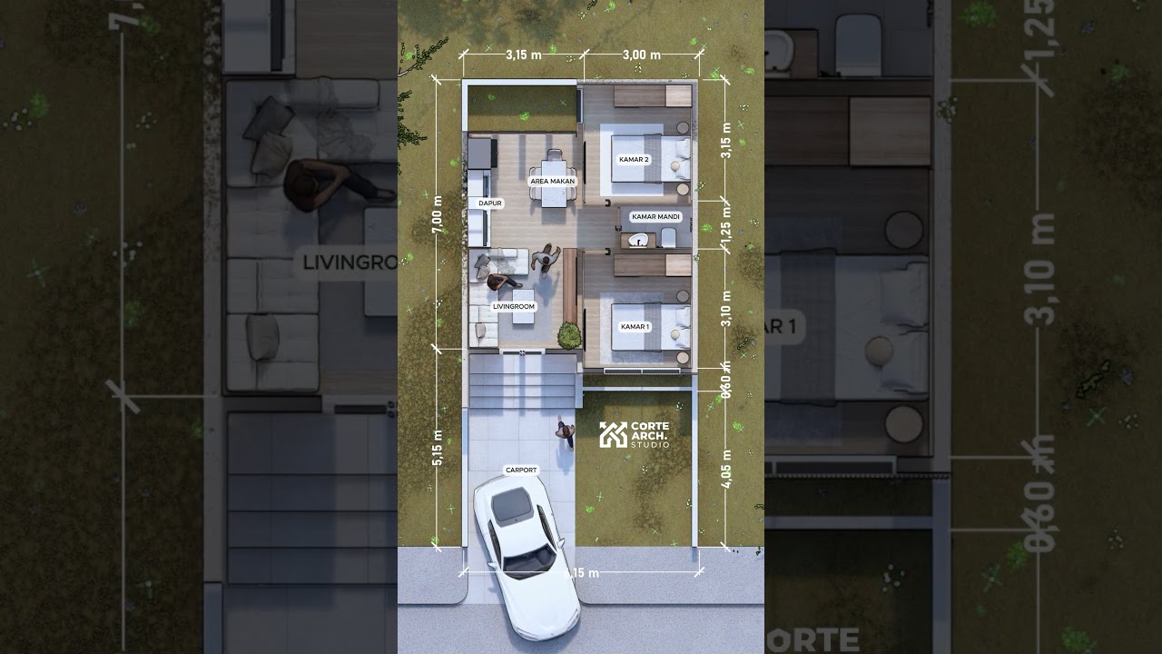 Minimalis Tapi Lengkap! Denah Rumah 6x12 dengan Carport & Ruang Keluarga Nyaman 😍