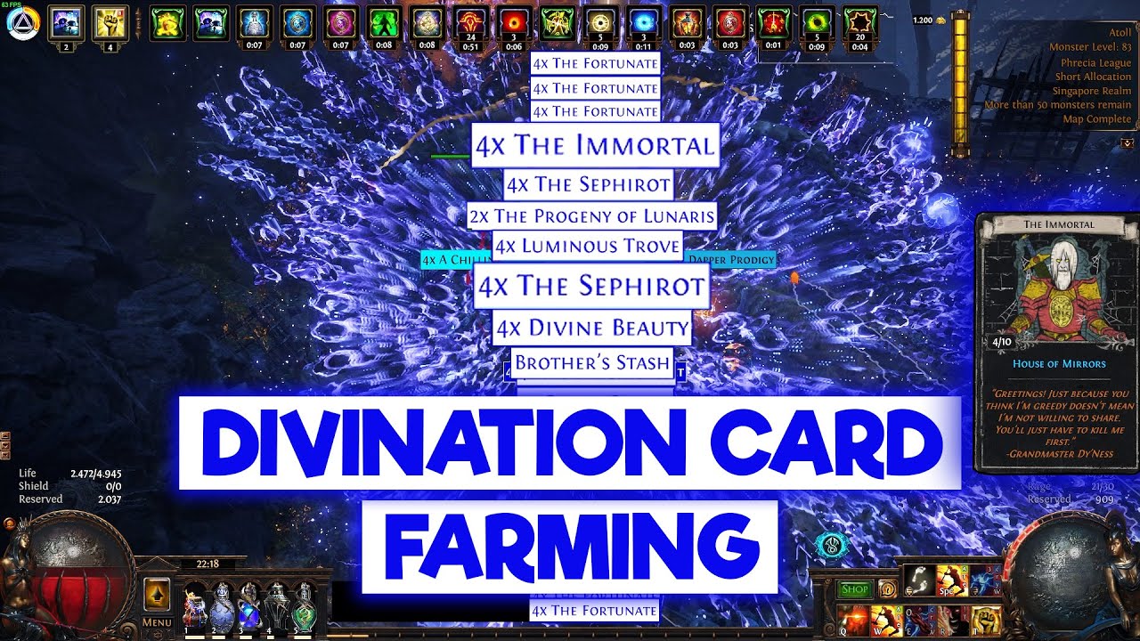 DIVINATION CARD FARMING WITH STRONGBOX AND PILFERING SCARAB - POE 3.25 PHRECIA