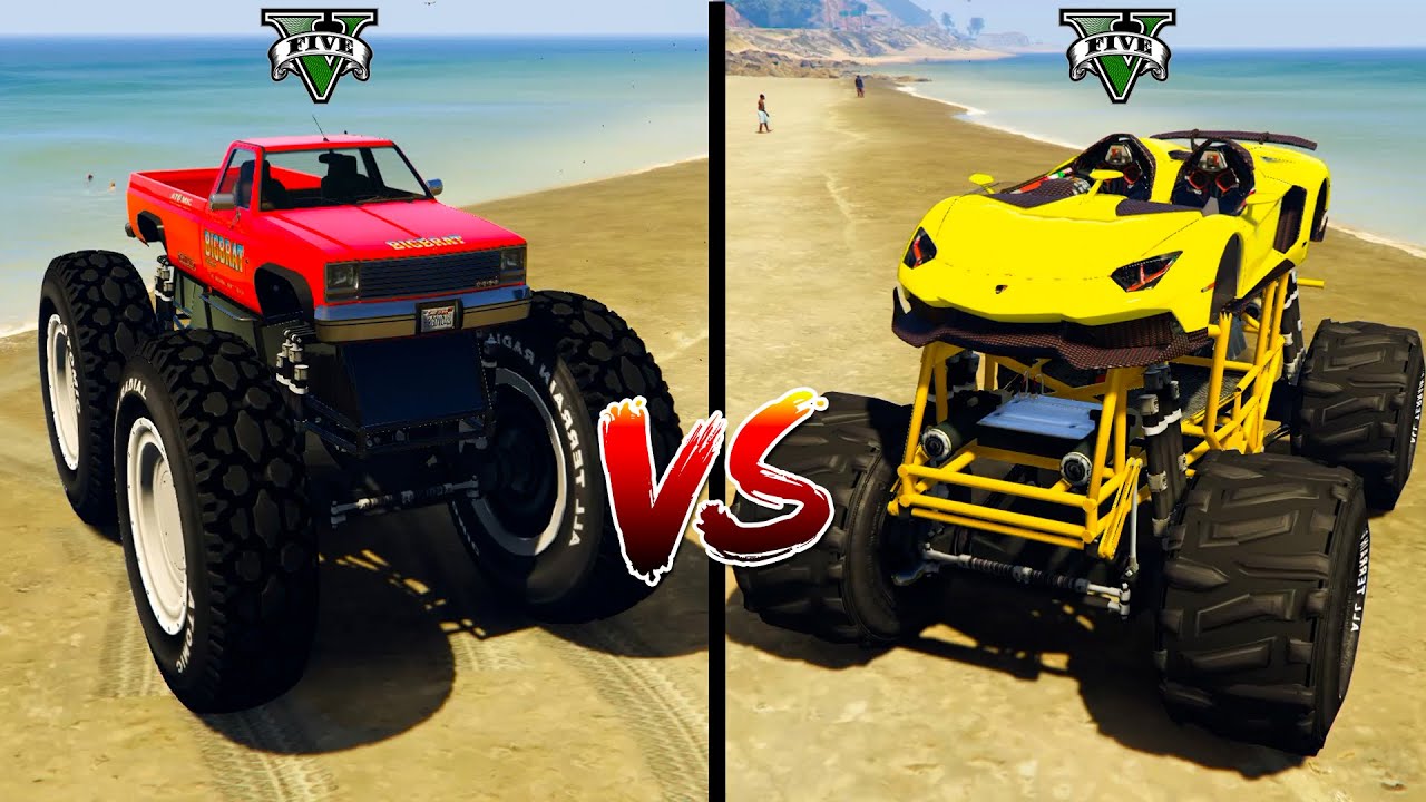 Lamborghini Monster vs Mega Monster Truck - GTA 5 Cars Comparison