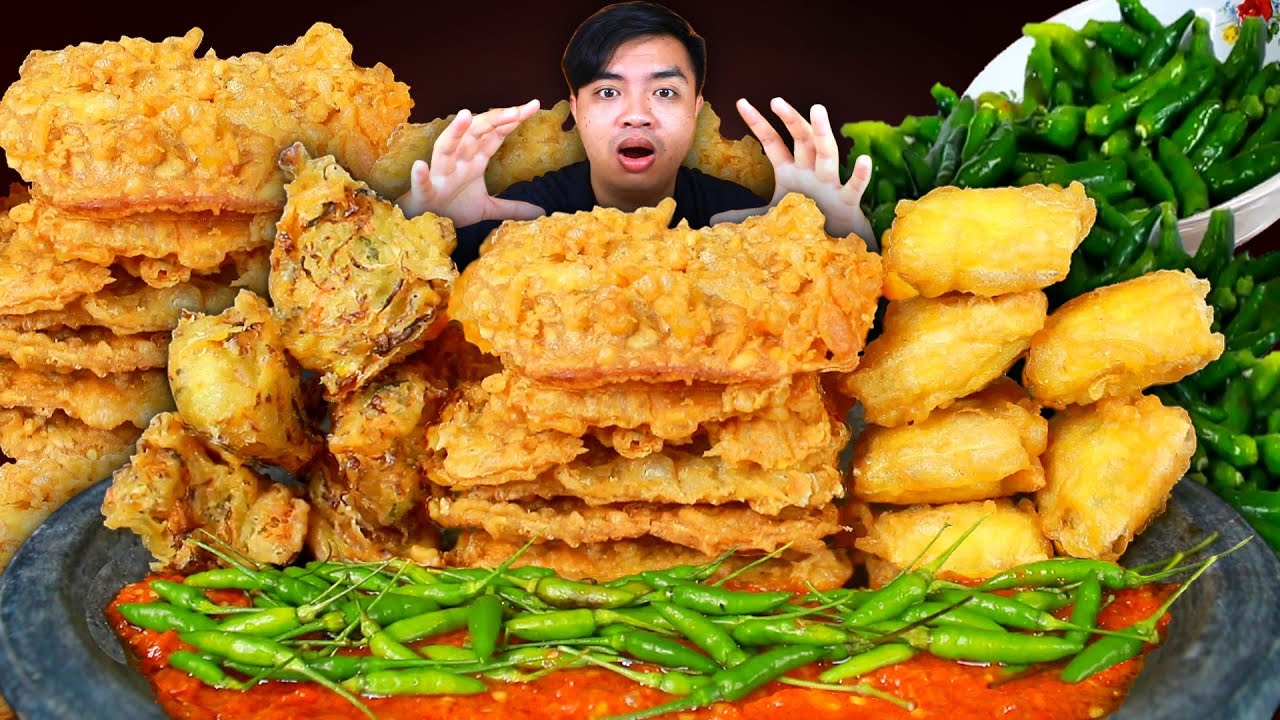 ASMR MUKBANG GORENGAN TEMPE KRISPI, TAHU ISI, BAKWAN GORENG COCOL SAMBAL + CABE IJO