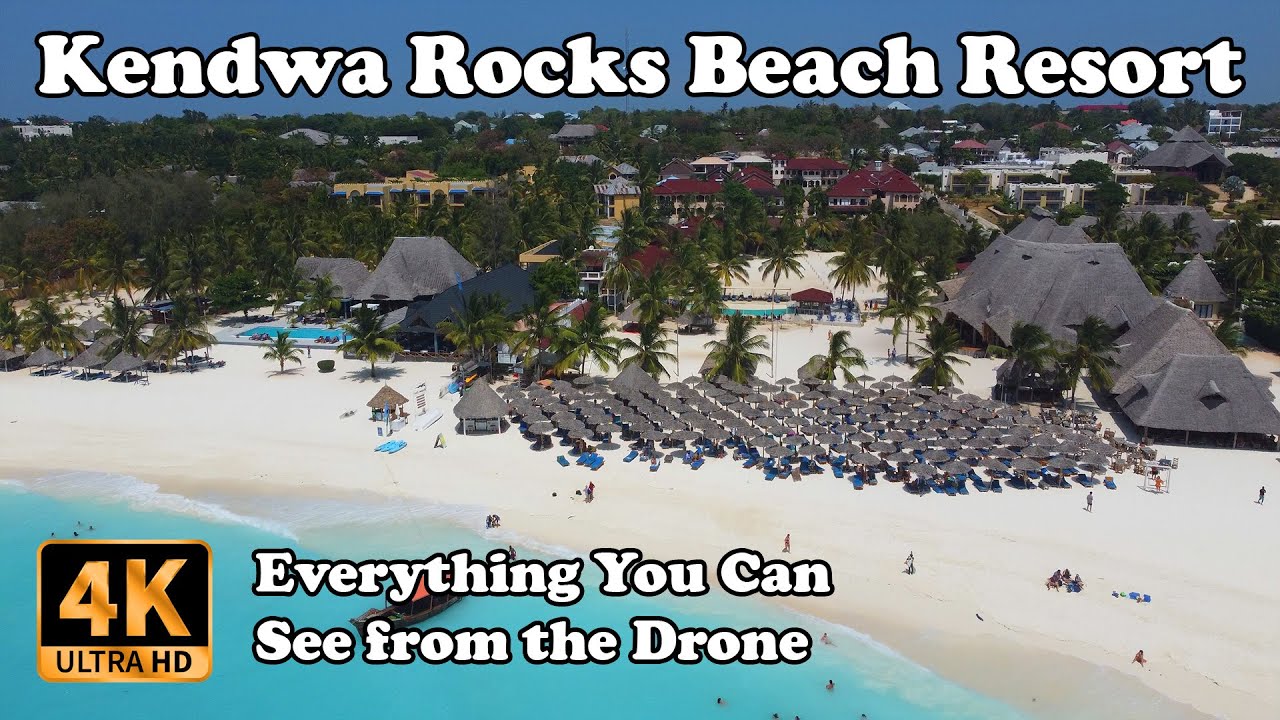Kendwa Rocks Beach Hotel Zanzibar from Drone and from the Beach in 4K