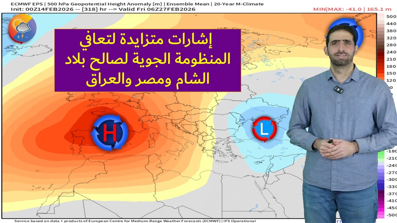 تفاصيل الحالة الجوية الأحد اللمشرق العربي وشمال غرب القارة الإفريقية ونظرة على التوقعات البعيدة