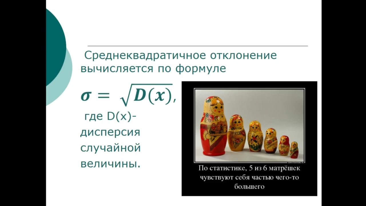 Среднее значение  Дисперсия  Стандартное отклонение. 8 класс