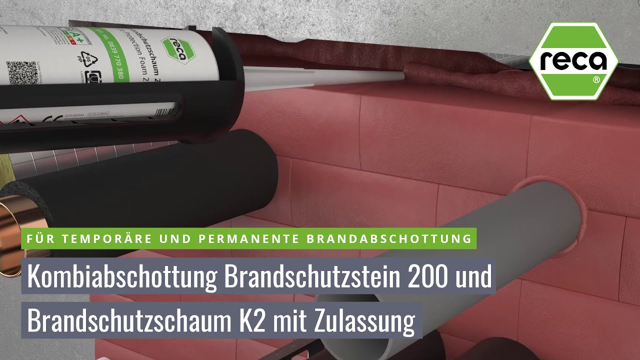 Kombiabschottung RECA Brandschutzstein 200 / Brandschutzschaum K2 nach aBG Z-19.53-2529