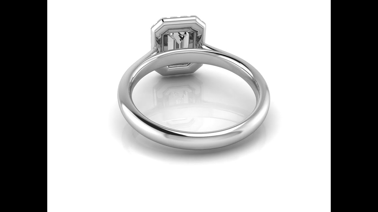 Ah! Jewellery Emerald Cut Diamond Halo Cathedral Ring with Natural Diamond Shoulder Stones. AJR5884X