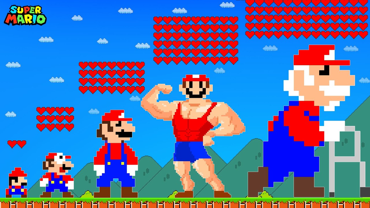 When Mario Collects 1,000,000 Hearts and Evolves From Birth to Old Age